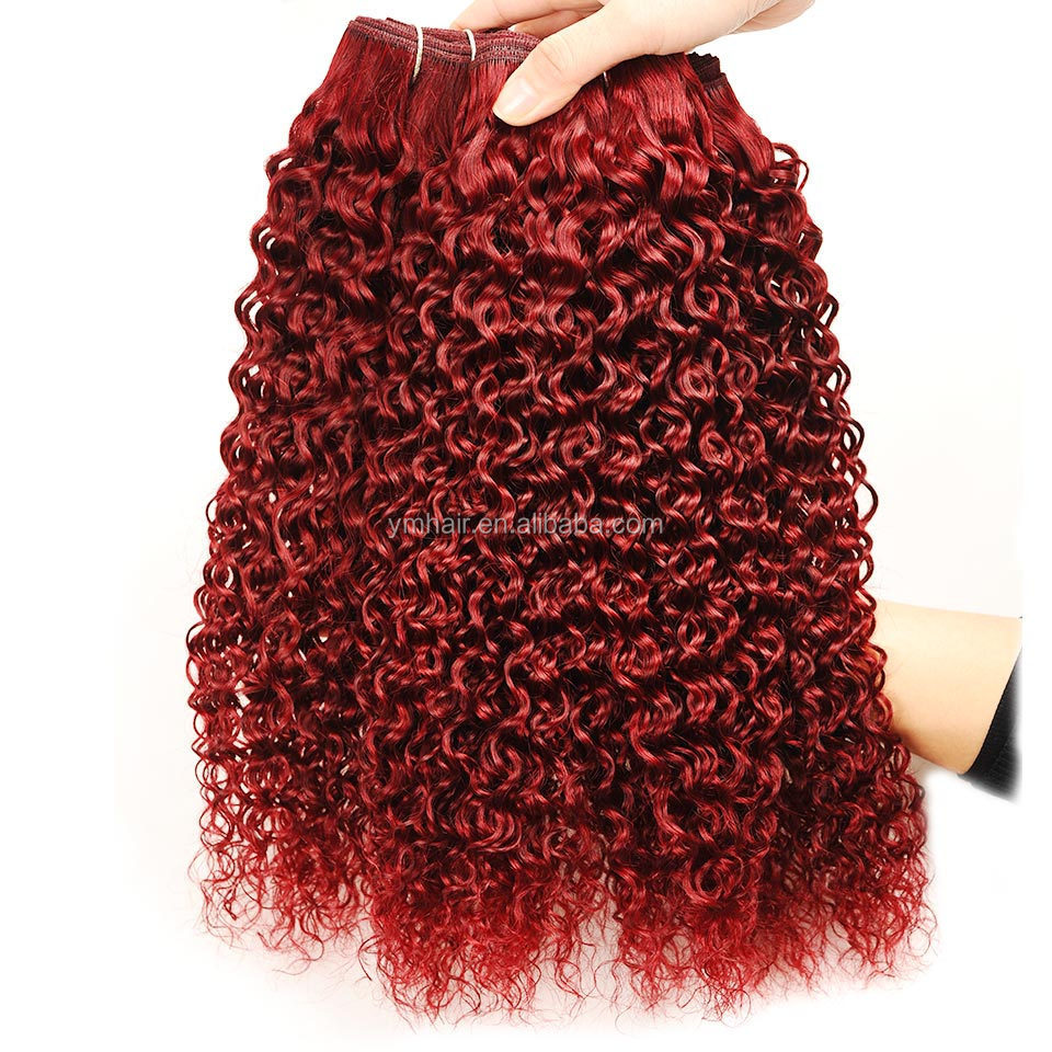 Red Bundles With Closure Burgundy 99J Brazilian Kinky Curly Human Hair 3 Bundles With Closure Non-Remy Red Bundles