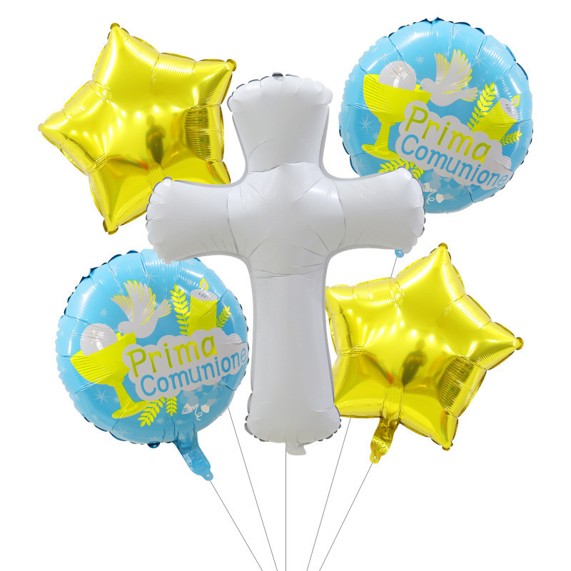 Gender Reveal Baptism Boys Girls Cross Aluminum Film Balloon Baptism Theme Party Balloons Mi Bautizo Decoration Foil Balloons