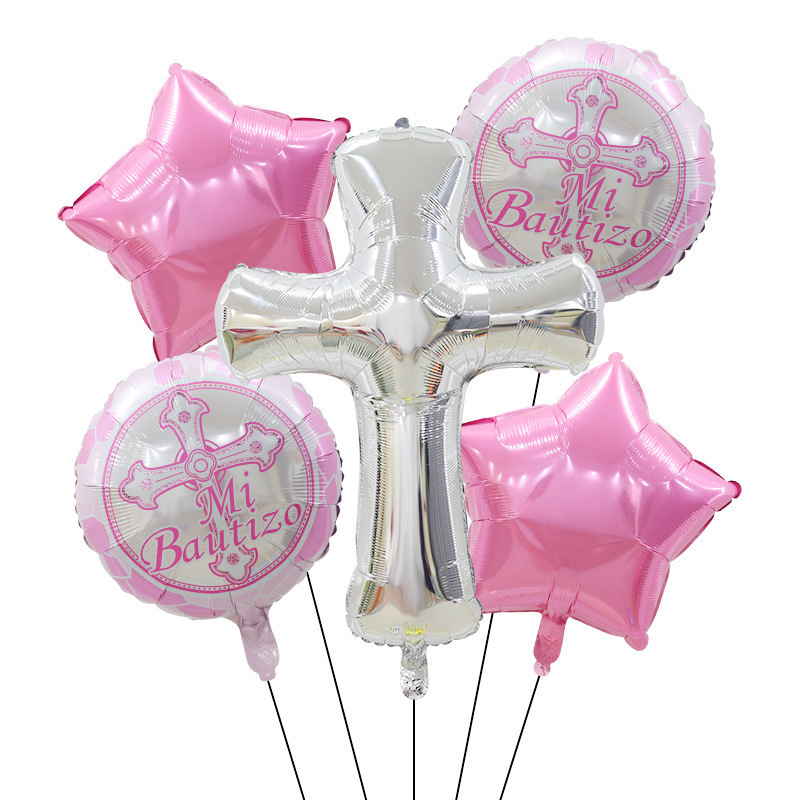 Gender Reveal Baptism Boys Girls Cross Aluminum Film Balloon Baptism Theme Party Balloons Mi Bautizo Decoration Foil Balloons