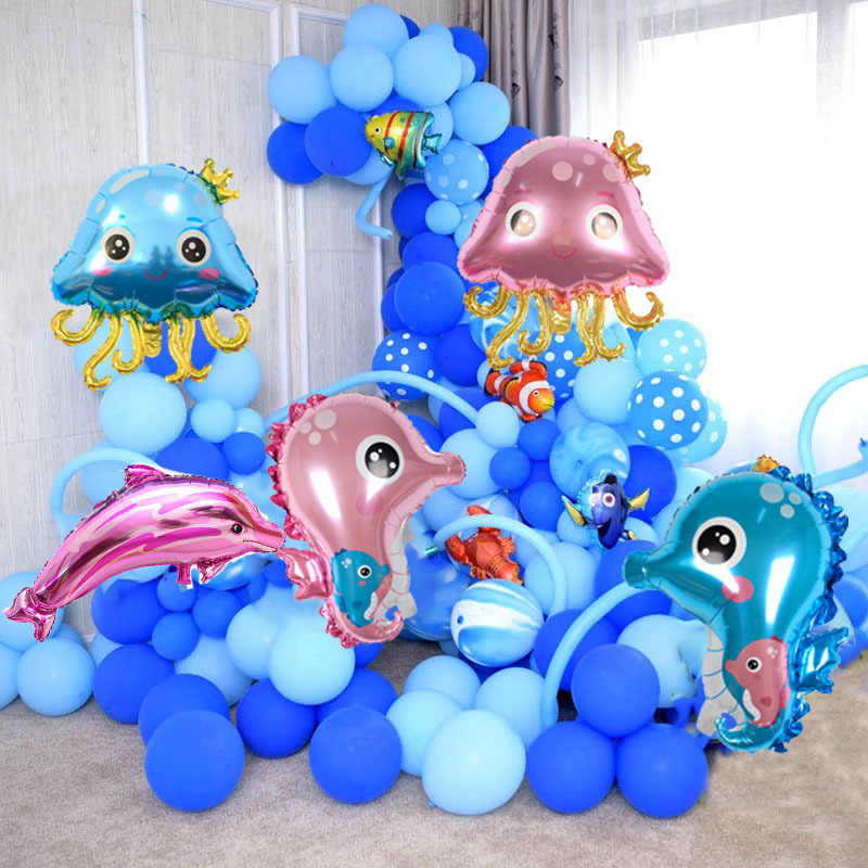 Ocean Cartoon Standing Animal Balloons Lobster Shark Fish Marine  Party Decoration Balloon Happy Birthday Aluminum Foil Balloon