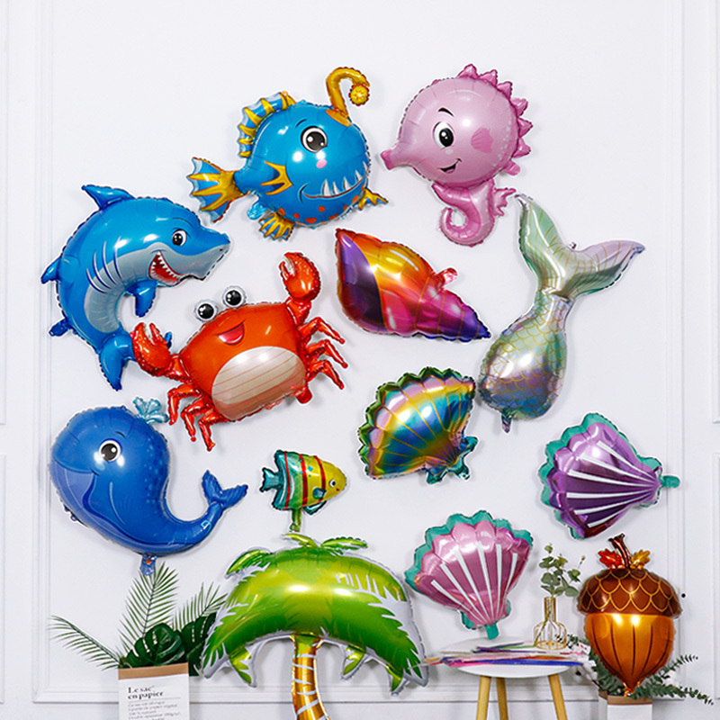 Ocean Cartoon Standing Animal Balloons Lobster Shark Fish Marine  Party Decoration Balloon Happy Birthday Aluminum Foil Balloon