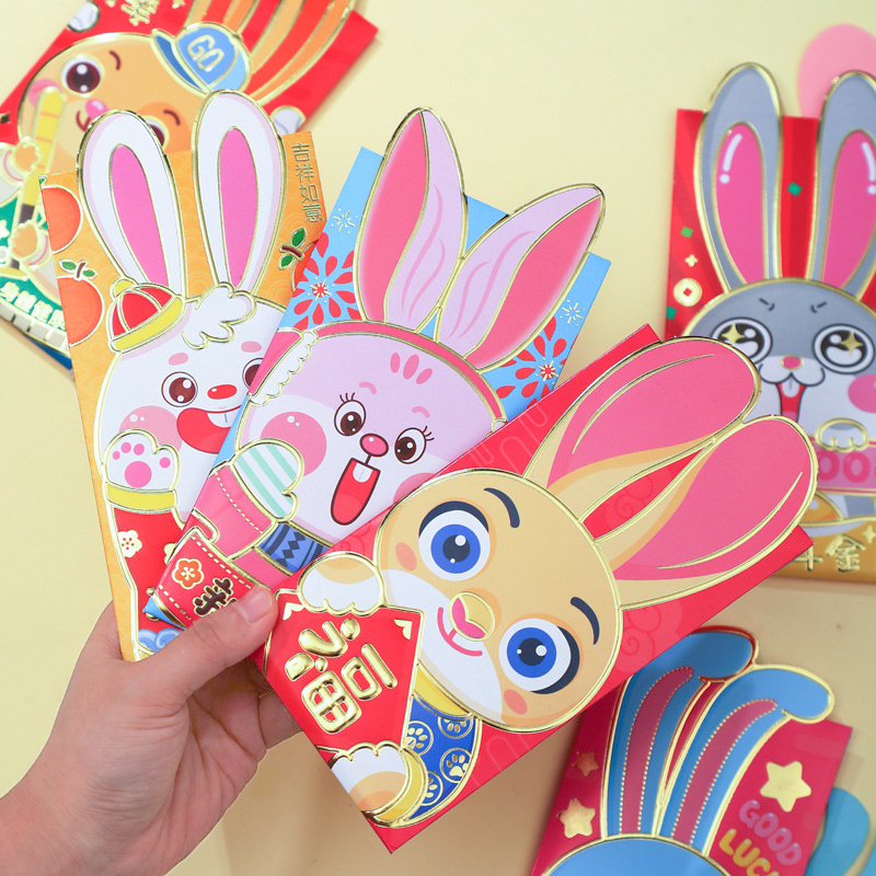 2023 New Year Spring Hongbao Festival Red Envelopes Cute Rabbit for Red Pockets Lucky Money Packets Cartoon Gift Bag