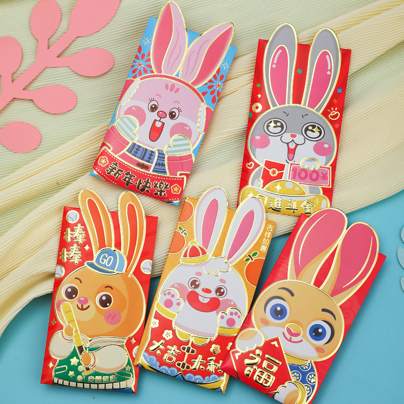 2023 New Year Spring Hongbao Festival Red Envelopes Cute Rabbit for Red Pockets Lucky Money Packets Cartoon Gift Bag