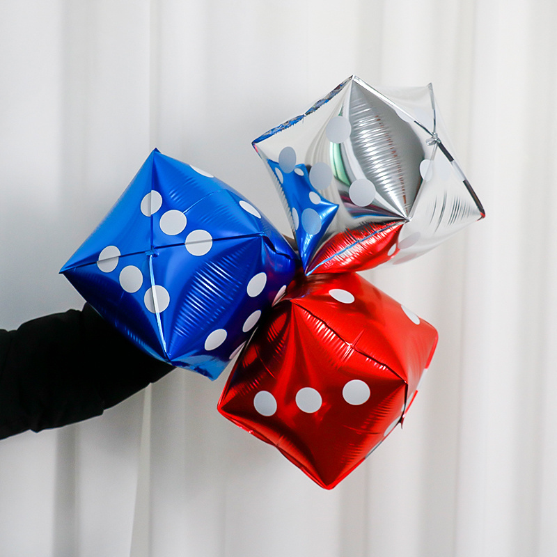 12Inch Dice Mylar Balloon Backdrop Valentin Day Balloon Playing Cards Foil Balloons 18cm Square Shape Red and Blue Colors