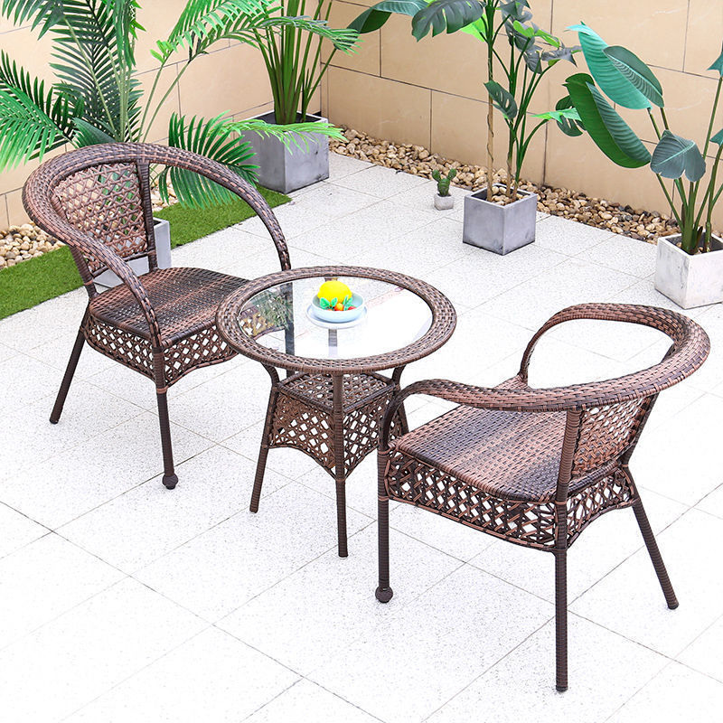 New Design Rattan Garden Furniture Outdoor Terrace Lounge Chair Rattan Woven Chair Small Tea Table Combination Camping Chair Set