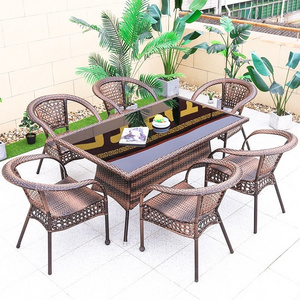 New Design Rattan Garden Furniture Outdoor Terrace Lounge Chair Rattan Woven Chair Small Tea Table Combination Camping Chair Set