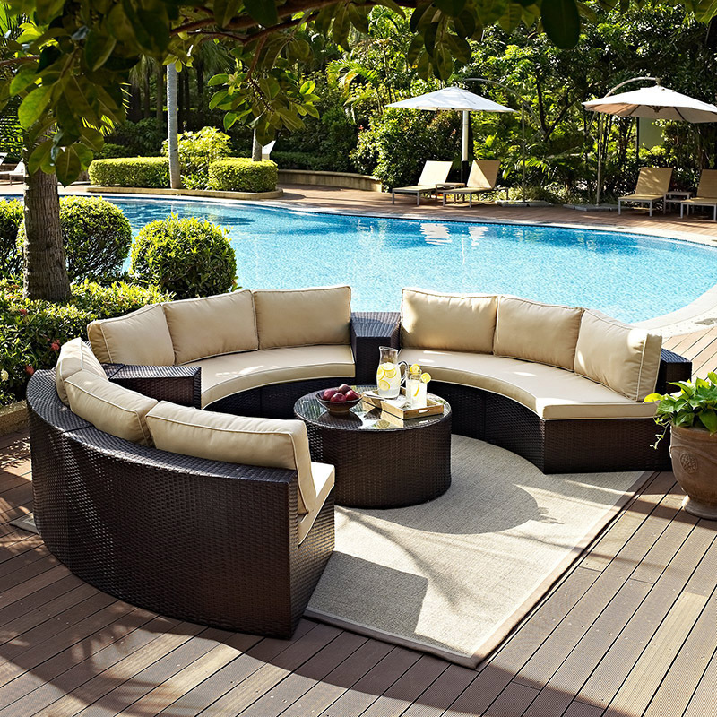 2024 New Style Outdoor Round Rattan Sofa Set Sectional for Home Stay Garden Courtyard  Curved Rattan Sofa