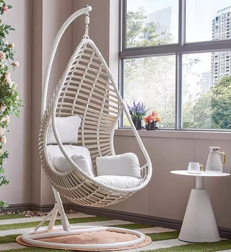 Single Person Rattan Hanging Chair Swing - Affordable Durable Patio Swing Chair for Outdoor Balcony Yard Relaxation