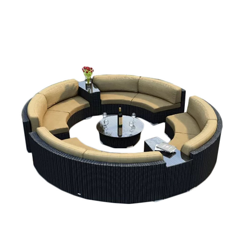 2024 New Style Outdoor Round Rattan Sofa Set Sectional for Home Stay Garden Courtyard  Curved Rattan Sofa