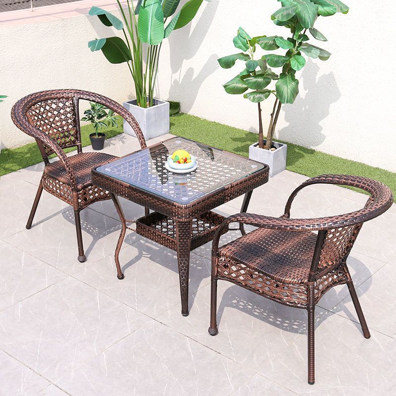 New Design Rattan Garden Furniture Outdoor Terrace Lounge Chair Rattan Woven Chair Small Tea Table Combination Camping Chair Set