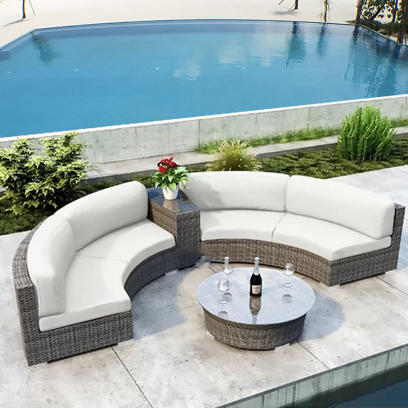 2024 New Style Outdoor Round Rattan Sofa Set Sectional for Home Stay Garden Courtyard  Curved Rattan Sofa