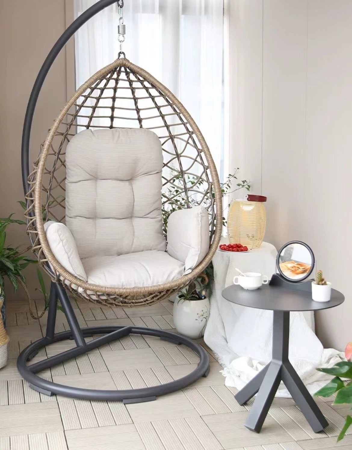 Single Person Rattan Hanging Chair Swing - Affordable Durable Patio Swing Chair for Outdoor Balcony Yard Relaxation