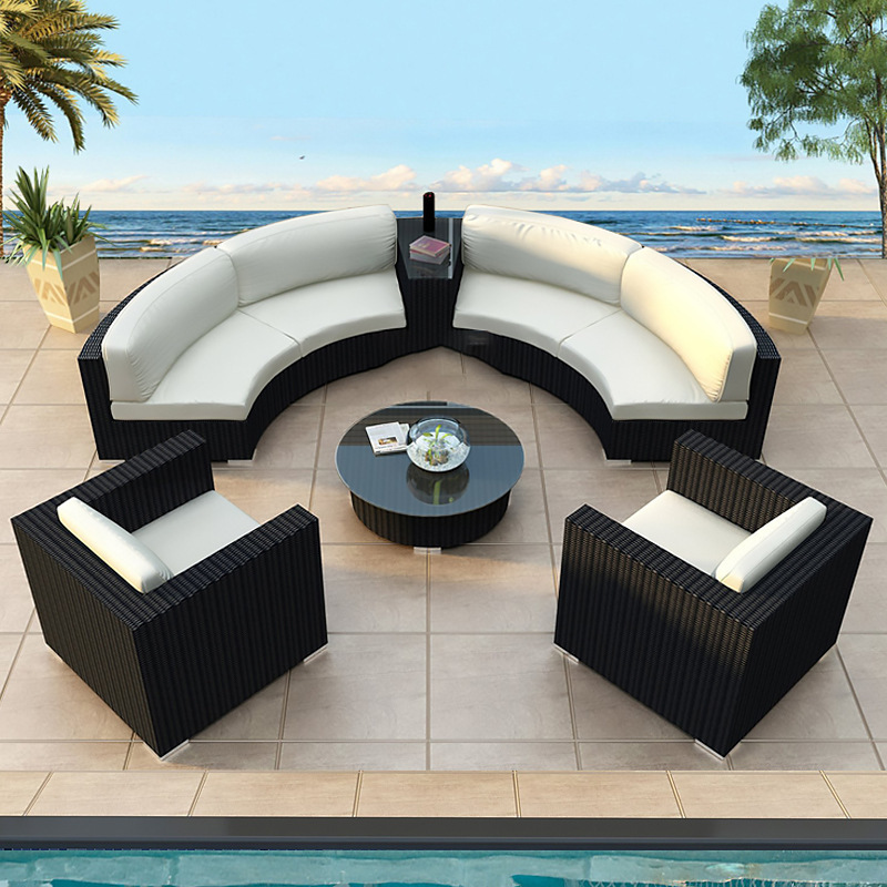 2024 New Style Outdoor Round Rattan Sofa Set Sectional for Home Stay Garden Courtyard  Curved Rattan Sofa