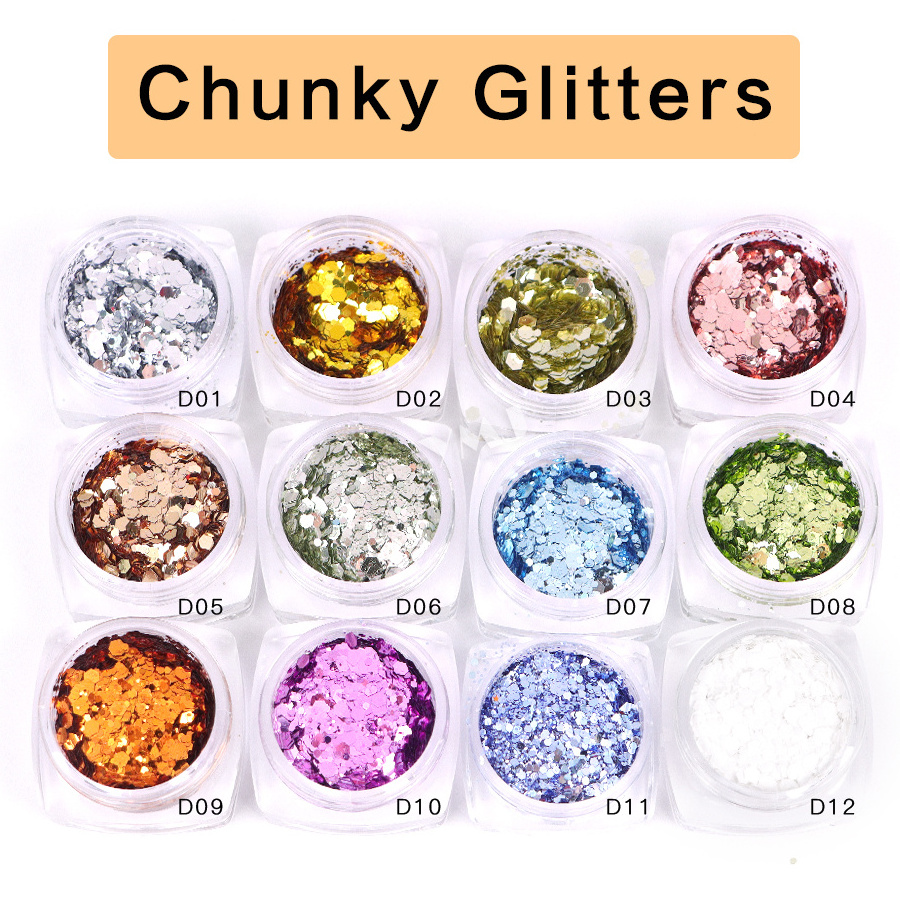 Bulk 1KG Factory Price Hexagon PET Chunky Glitter For Epoxy DIY Nail Crafts Body Slime