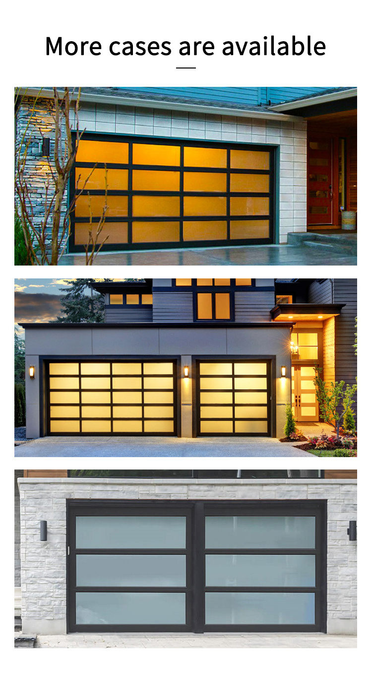 Modern 8 X 10 Aluminum Frame Automatic Garage Door Laminated Black Glass Insulated 9x7 16x8 Garage Door