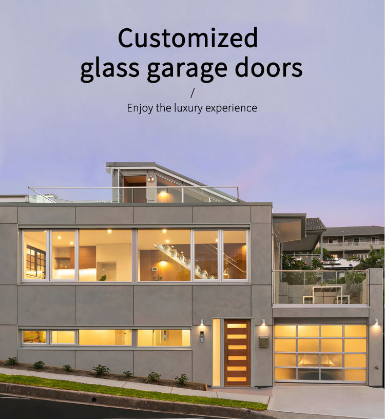 Modern 8 X 10 Aluminum Frame Automatic Garage Door Laminated Black Glass Insulated 9x7 16x8 Garage Door