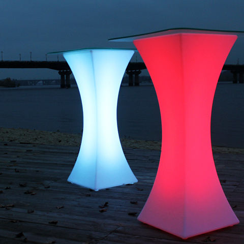 Illuminated Square Bright High Bar Table and Chair Party Illuminated Plastic Bar Led Light Up Cocktail Table Set For Events