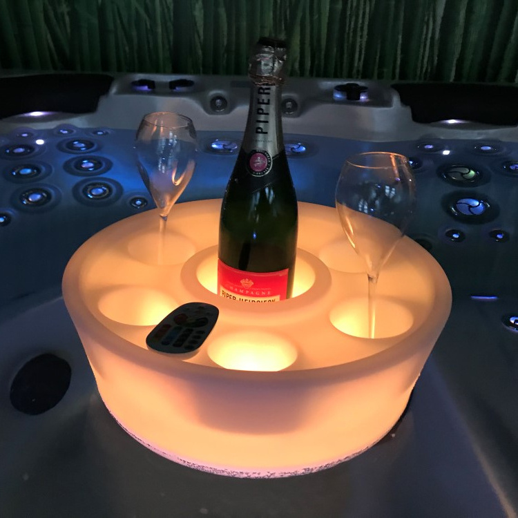 Swimming Pool Led Floating Wine Display Tray Round IP67 Waterproof Led Floating Bar Wine Tray WIth Remote Control