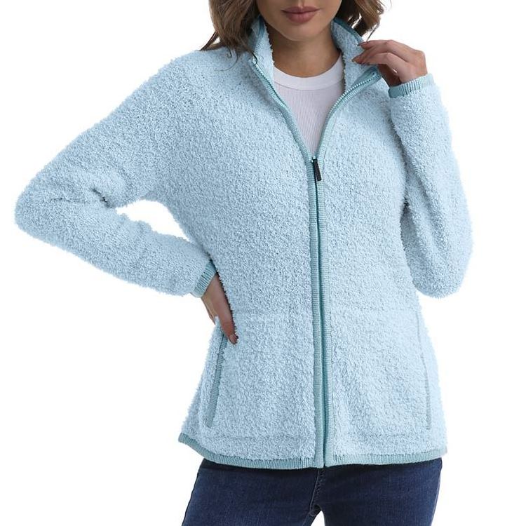 Women's Fashion Zipper Sweaters Open Front Outfit Long Sleeve Plus Size Cardigan Knit Tops with Pockets