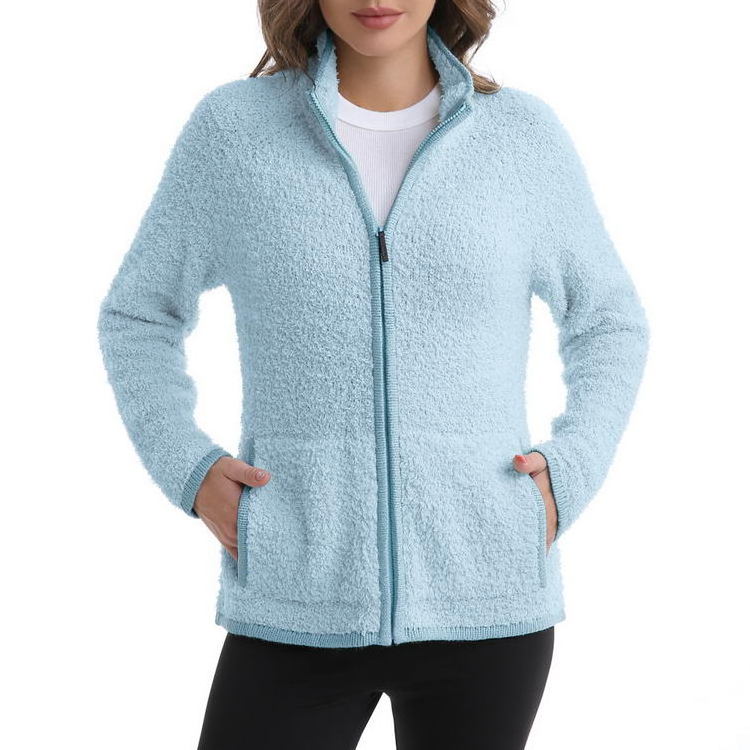 Women's Fashion Zipper Sweaters Open Front Outfit Long Sleeve Plus Size Cardigan Knit Tops with Pockets