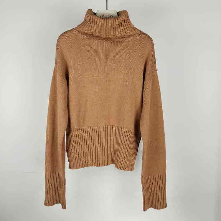 women Long Sleeves jackets turtleneck trebdy Elastic Cuffs Wrap Waffle Solid Color Ribbed Hem fall Relaxed Sweater