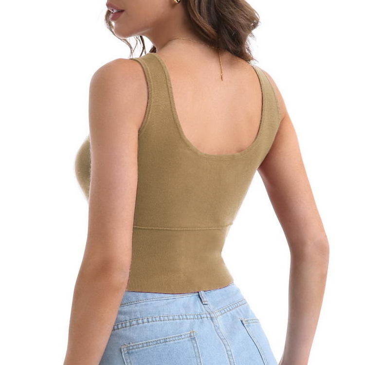 women Sleeveless v neck Crop Knitted Tank Top summer knitted comfortable Short Loose Fit Solid Color Ribbed Hem