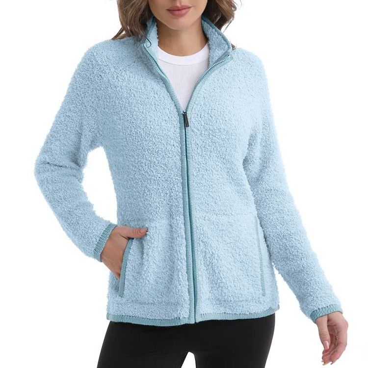 Women's Fashion Zipper Sweaters Open Front Outfit Long Sleeve Plus Size Cardigan Knit Tops with Pockets