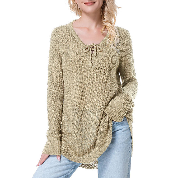 Women's Summer Crochet Pullover Tops Long Sleeve V Neck Hollow Out Pullover Shirts Knitted Sweater Cover Up