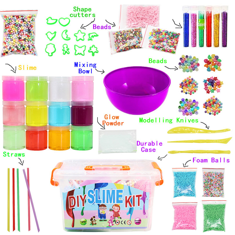 Slime Making Supplies Stress Relief Toy Metallic Glow in Dark Glitter Fluffy Cloud Colorful Foam Butter Slime Craft Science Kits