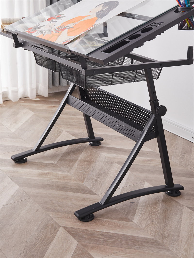 2 Drawers Adjustable Tilting Drawing Table Wooden Drafting Drawing Table Architecture drawing table with Stool