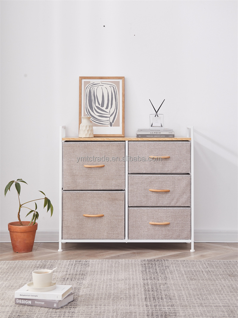 China Design Wholesale 5 Drawers Fabric Cubiker Dresser Storage Tower