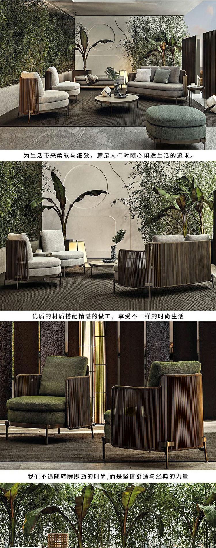 High Quality Rattan Wood l Shaped Grey Couch Living Room Garden Set Furniture Sofa Bed Outdoor Sofa