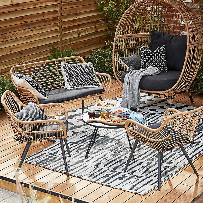 Outdoor leisure balcony small tables and chairs Rattan Garden Resort birdcage rattan chairs 5 pieces of furniture