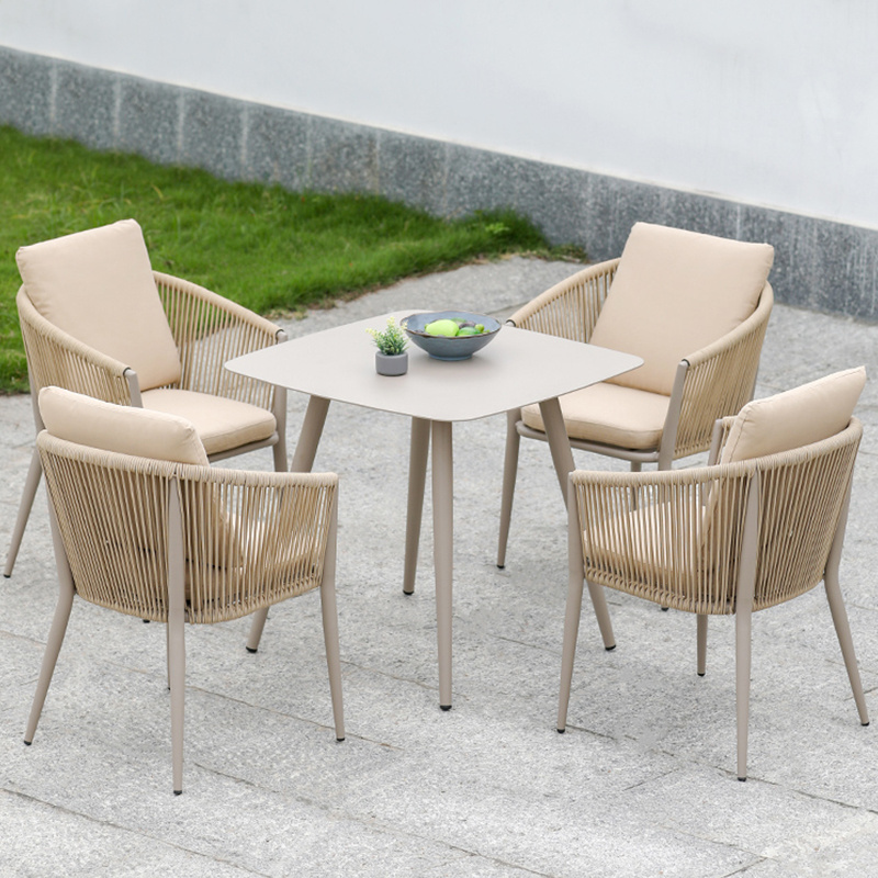 Nordic style outdoor tables and chairs courtyard balcony sun proof rope woven table and chair combination 5-piece furniture