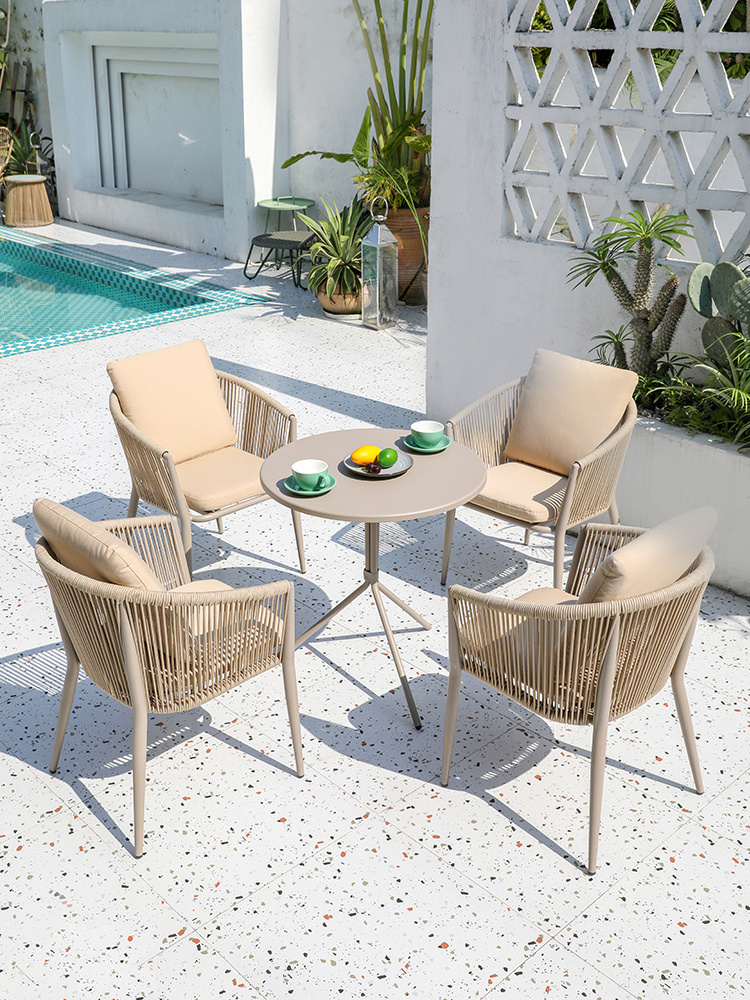 Nordic style outdoor tables and chairs courtyard balcony sun proof rope woven table and chair combination 5-piece furniture