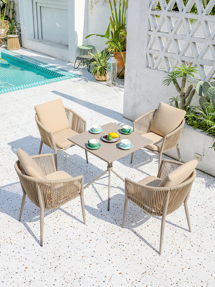 Nordic style outdoor tables and chairs courtyard balcony sun proof rope woven table and chair combination 5-piece furniture