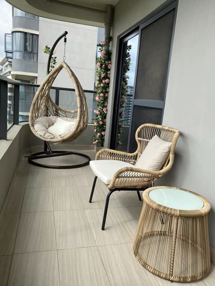 Outdoor leisure rattan basket chair indoor and outdoor swing balcony garden hammock bird's nest basket 3 pieces of furniture