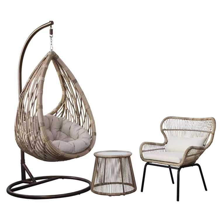 Outdoor leisure rattan basket chair indoor and outdoor swing balcony garden hammock bird's nest basket 3 pieces of furniture