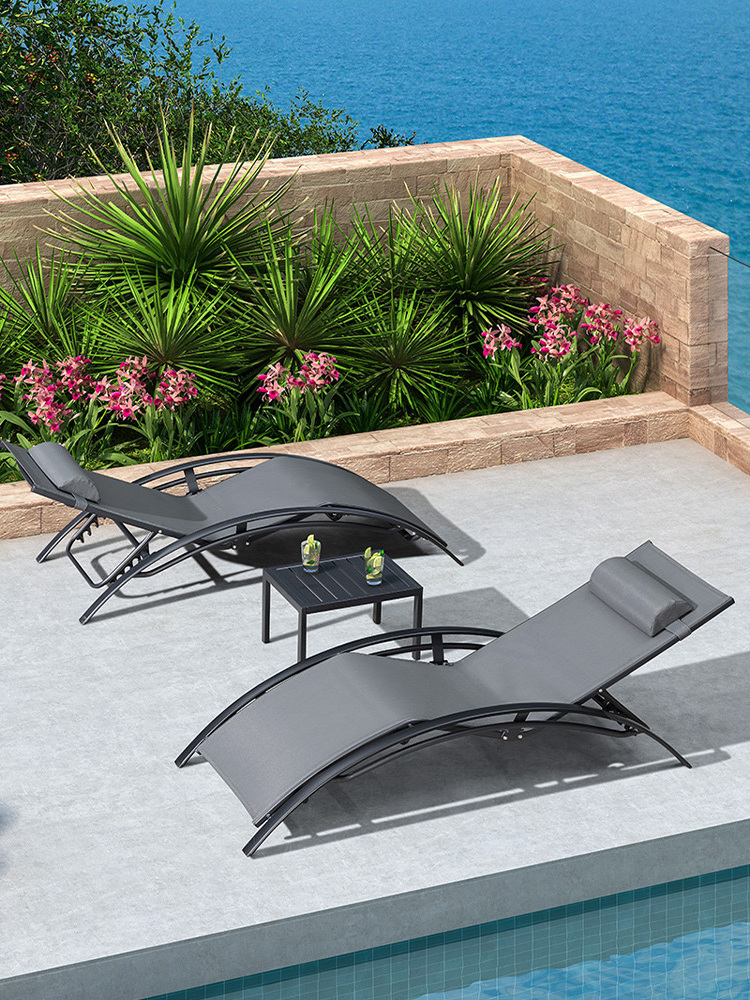 Outdoor courtyard open air leisure deck chair  swimming pool beach chair 3 pieces Furniture