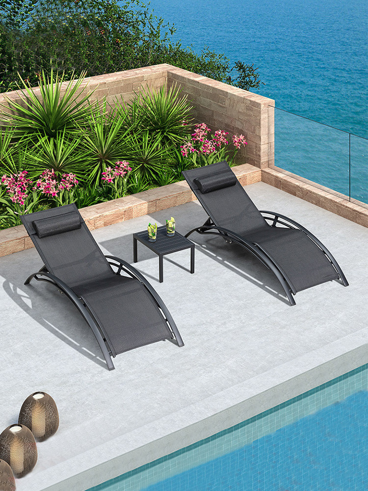 Outdoor courtyard open air leisure deck chair  swimming pool beach chair 3 pieces Furniture