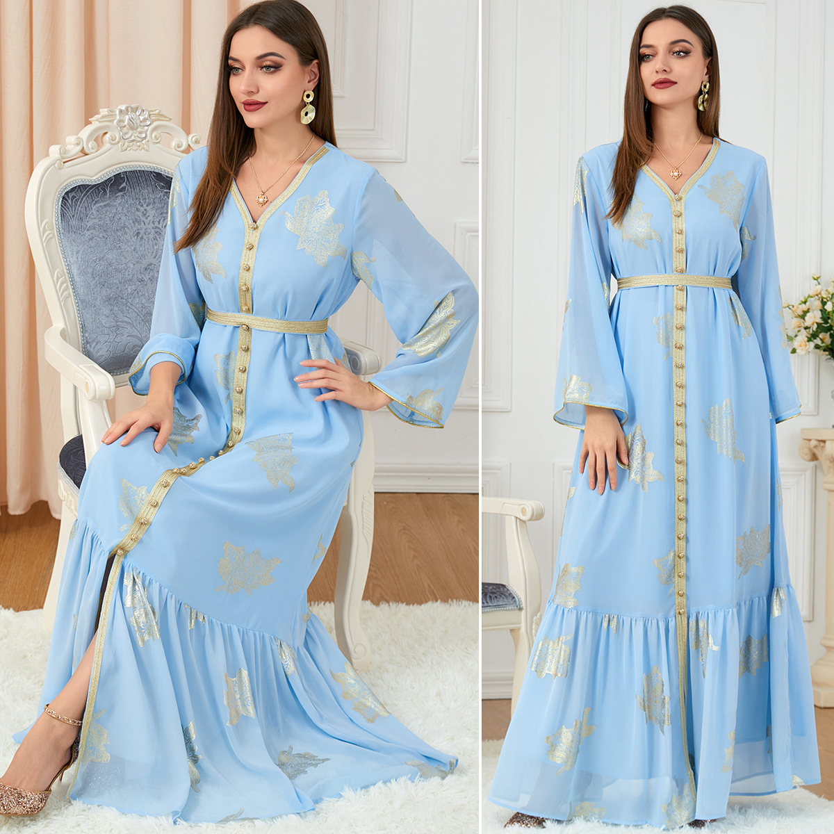 Luxury long sleeve Chiffon Turkish office dresses for Muslim women slime skirt formal elegant evening dress