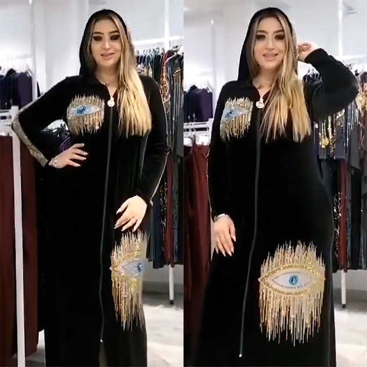 Sequin hooded long sleeve Abaya Africa clothing ladies kitenge dress designs for traditional Africa style dresses woman