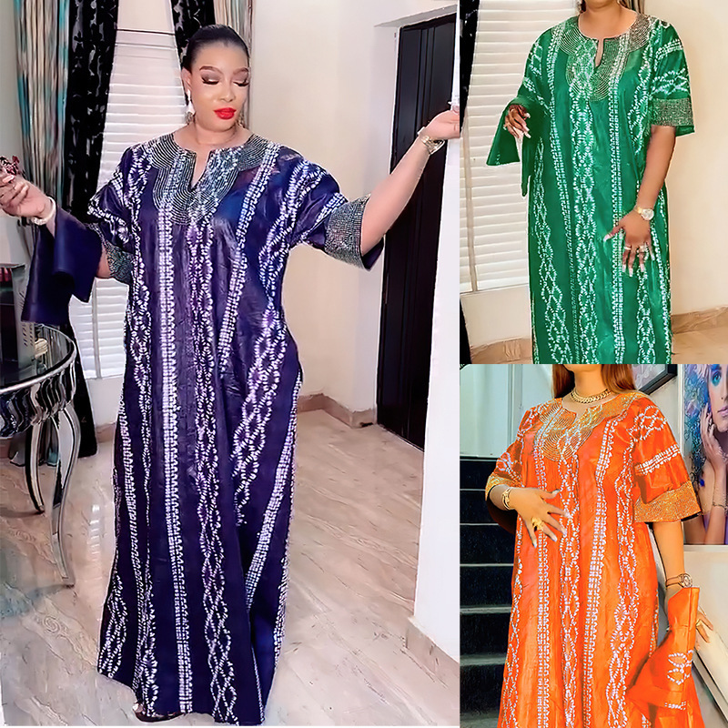 611 Fashion African dress for women designs traditional attire skirts long satin fabric stripped maxi plus size dresses