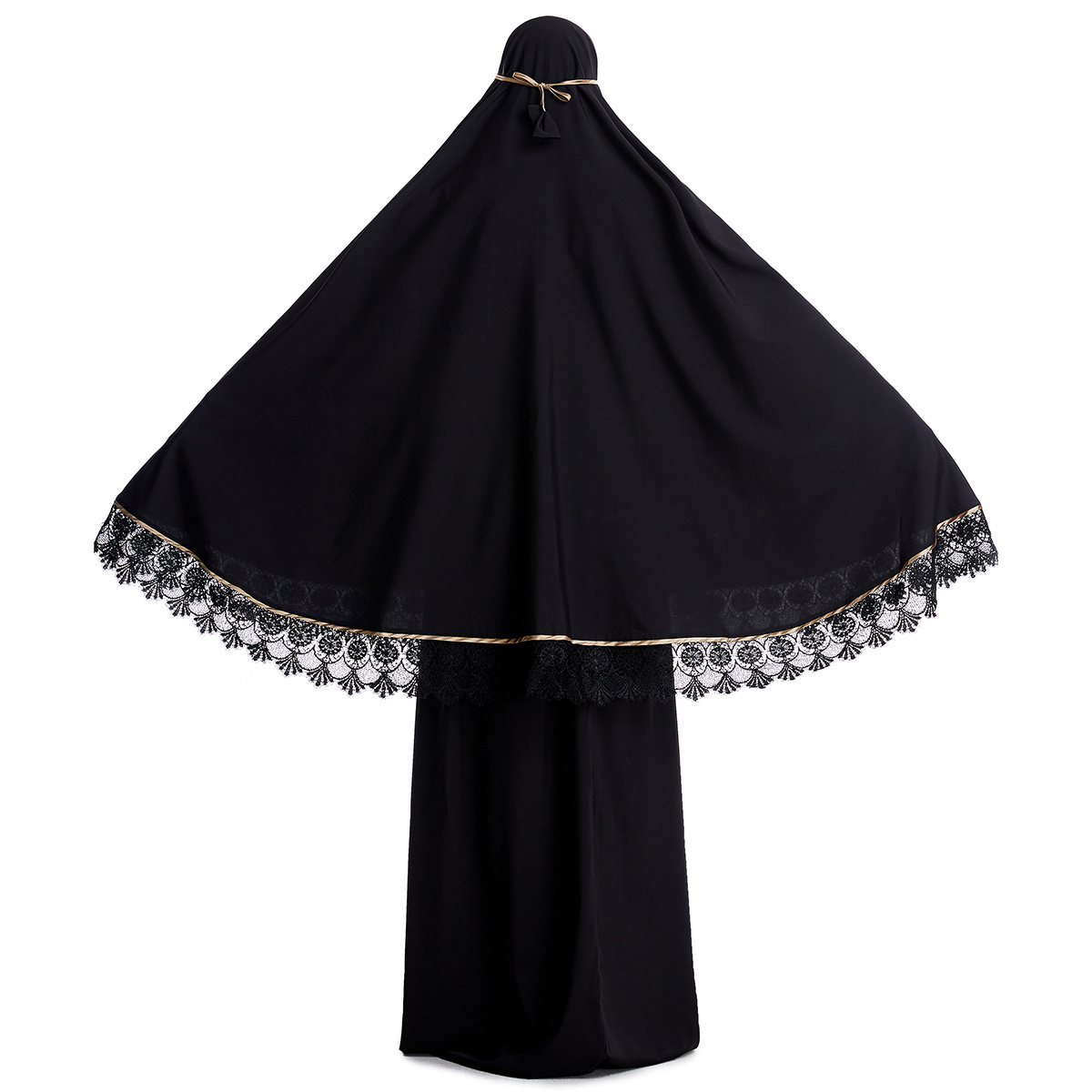 Black and White Islamic jilbab 2 piece abaya with tie hijab khimar niqabs set for Muslim women prayer dress