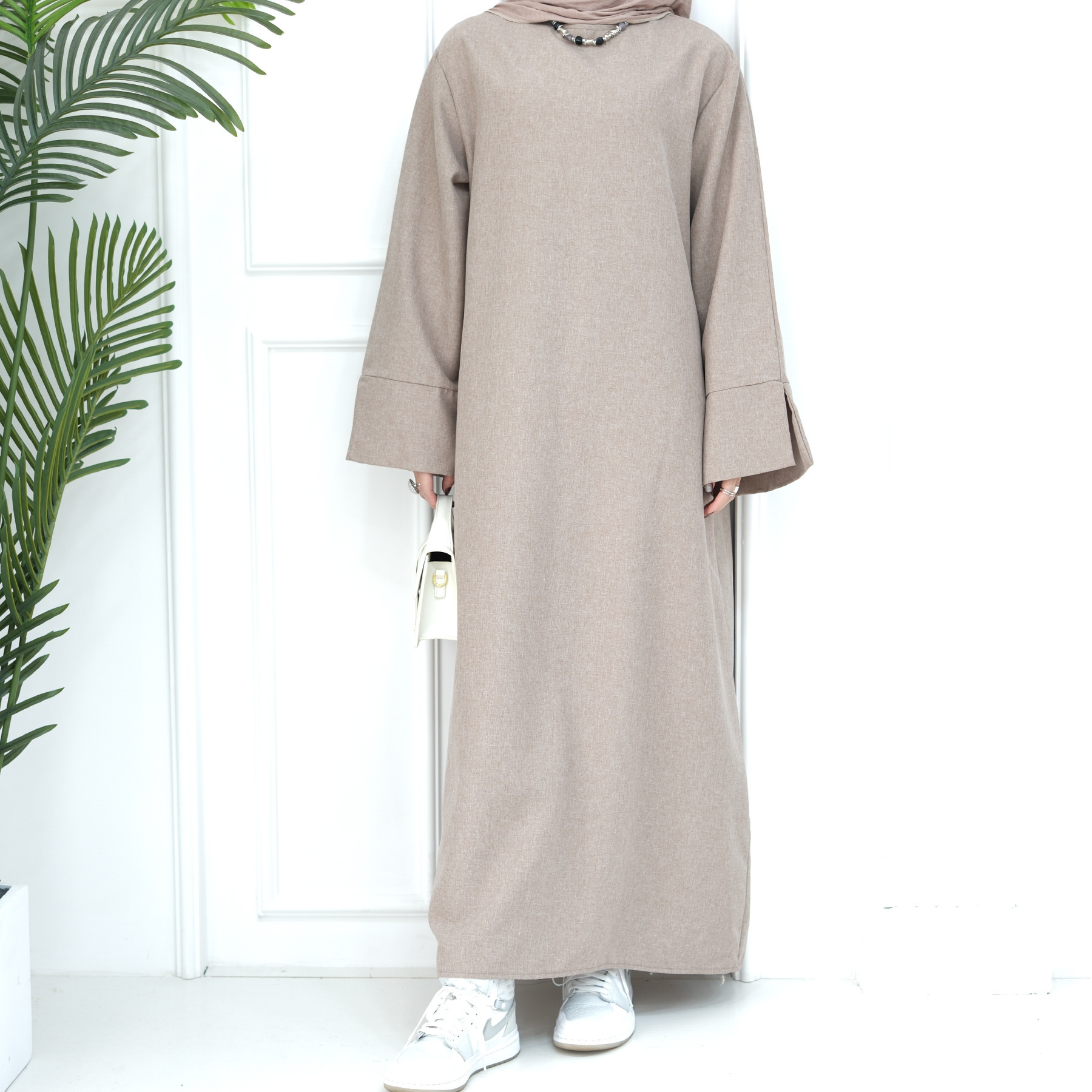 601 Modest Abaya Simple Linen Closed Abaya Muslim Dress Islamic Clothing Wholesale womens dresses traditional tunisian caf