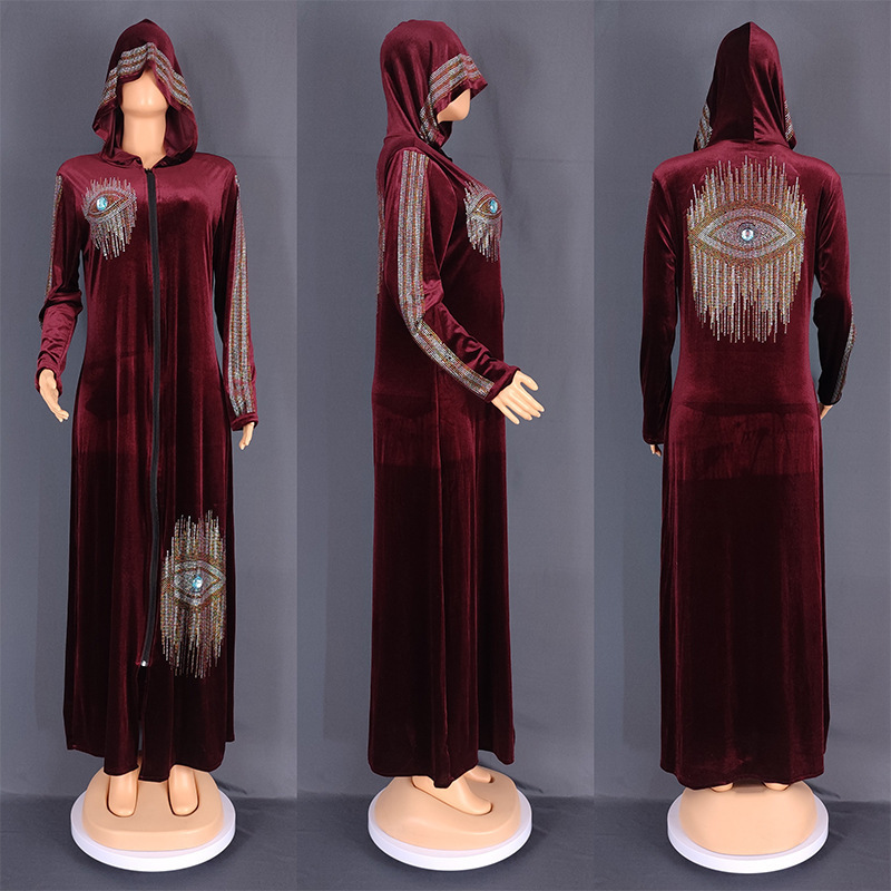 Sequin hooded long sleeve Abaya Africa clothing ladies kitenge dress designs for traditional Africa style dresses woman