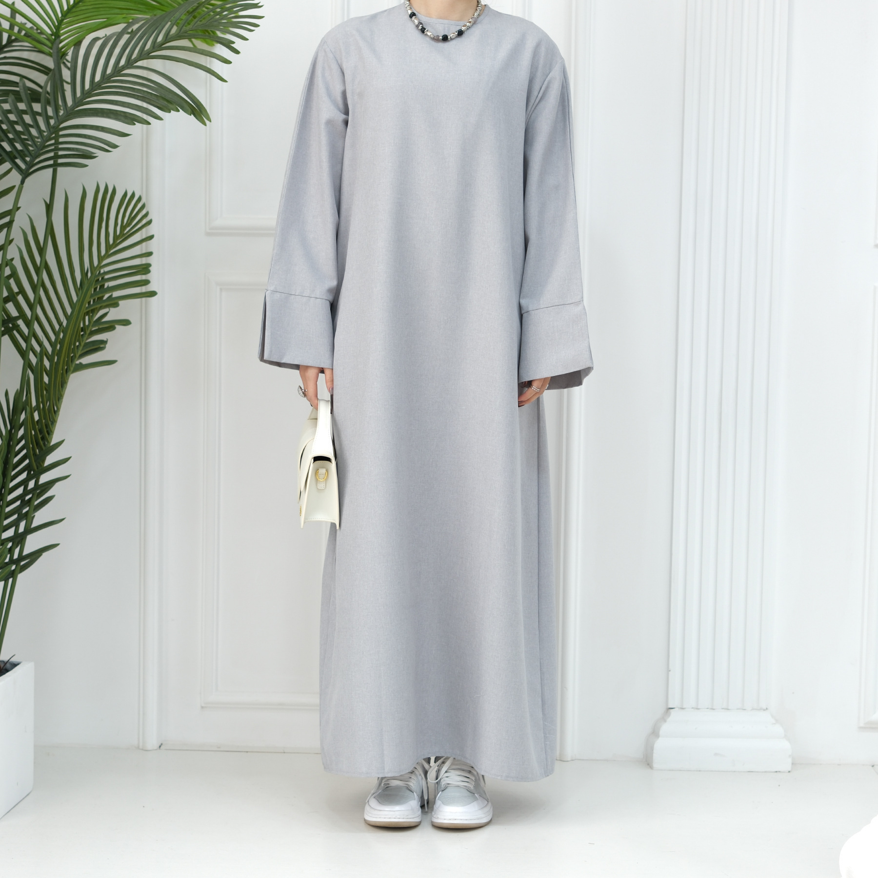 601 Modest Abaya Simple Linen Closed Abaya Muslim Dress Islamic Clothing Wholesale womens dresses traditional tunisian caf