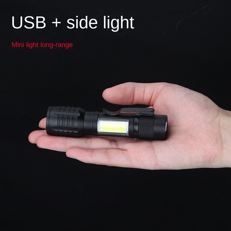 COB Strong Light Flashlight USB Charging LED Mini Pen Clip Flashlight Multi functional Zoom Long Range Lighting Cross border