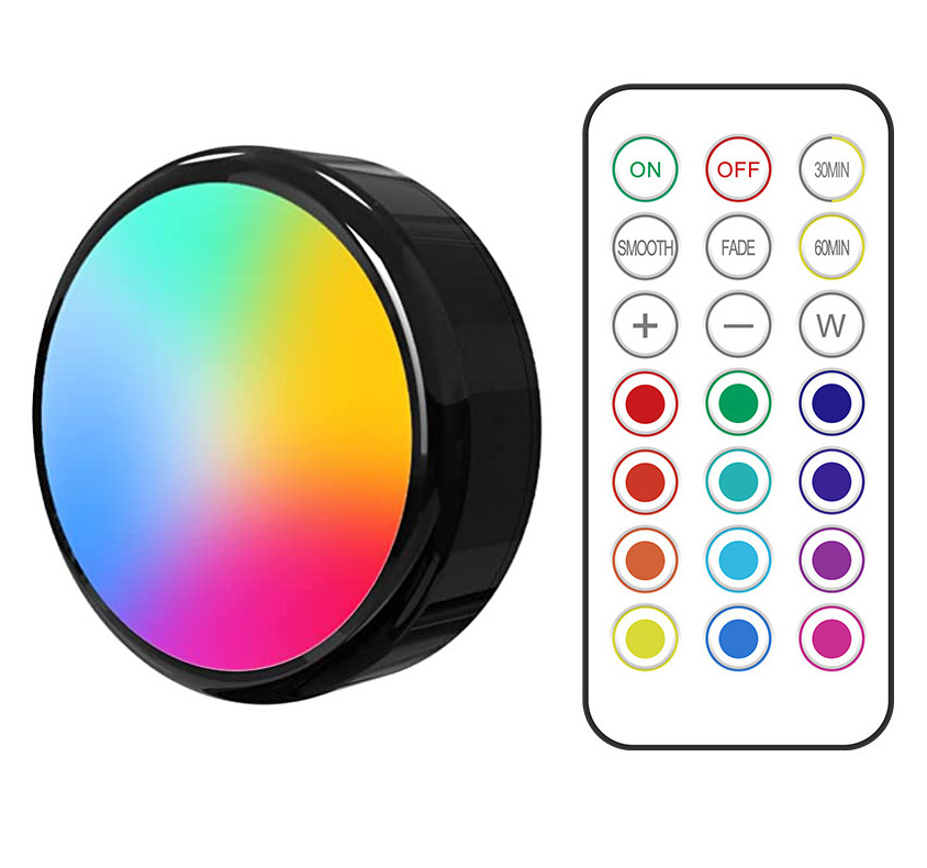 Remote Control LED Puck Lights Dimmable RGBW 13 Colors Kitchen Hallway Closet Cabinet Lights Touch Sensor Decor Night Lamp