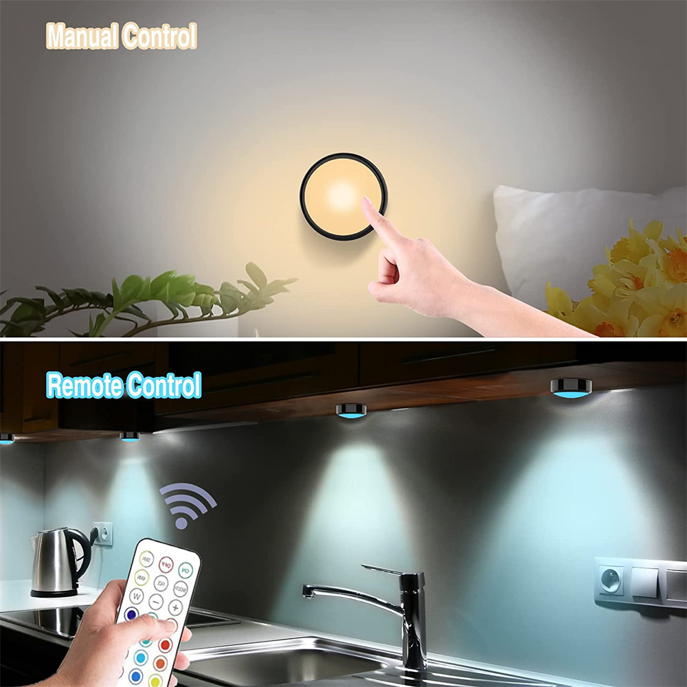 Remote Control LED Puck Lights Dimmable RGBW 13 Colors Kitchen Hallway Closet Cabinet Lights Touch Sensor Decor Night Lamp